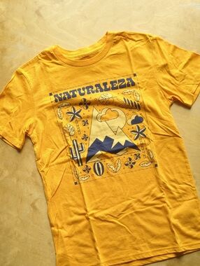 Well Worn Yellow Graphic Tee with Navy Nature Print